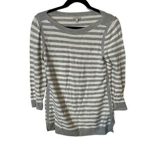 Talbots White and Gray Long Sleeve Tunic Top Size Small